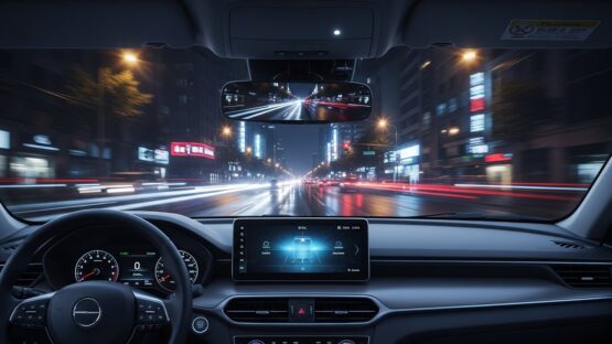 Dash cam capturing clear footage during night driving